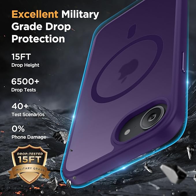 Miracase for iPhone 16e case & iPhone 17e Case for MagSafe [with 2×9H+ Screen Protectors] TOP Military-Grade Protection Shockproof with Velvet Touch for iPhone 16e/17e Phone Case 6.1", Dark Purple