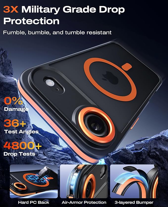 BENTOBEN Magnetic for iPhone Air Case 2025 [Compatible with Magsafe] [Military-Grade Protection] Women Men Colorful Anti-Slip Shockproof Bumper Phone Cases for iPhone 17 Air 6.5", Cosmic Orange/Black