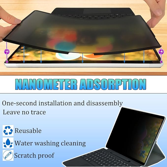 Privacy Screen Protector for Microsoft Surface Laptop 6/5/4/3-15 Inch - Anti-Spy Filter with Blue Light Blocking - Removable, Reusable, Bubble-Free Installation