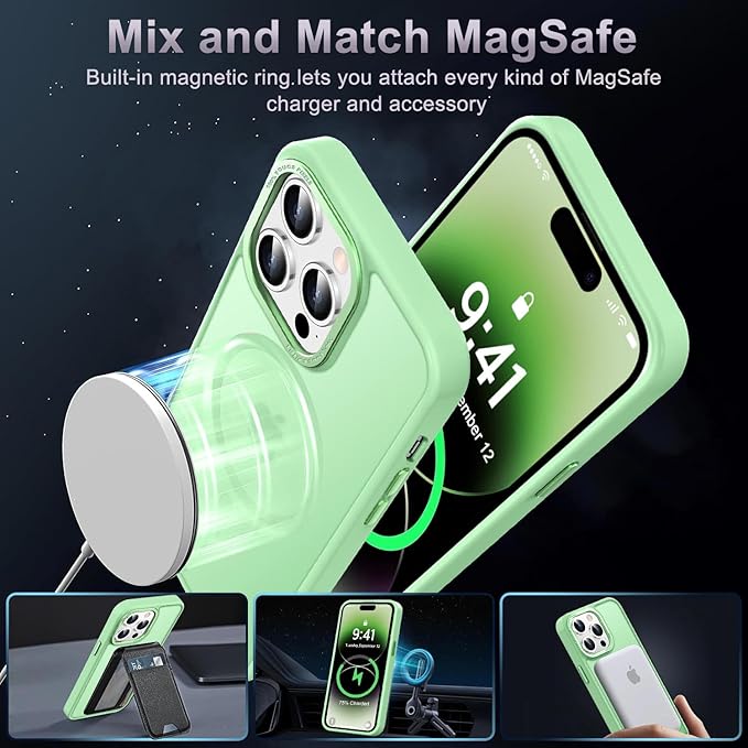 Newfuture Designed for iPhone 14 Pro Case with Magnetic [13 FT Military Drop Protection] [Compatible with Magsafe] Slim Translucent Matte Shockproof with Anti-Fingerprint Phone Case, Matcha Green