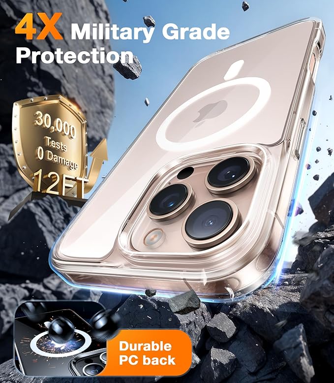 TORRAS Magnetic Shockproof for iPhone 16 Pro Max Case, [4X Military-Grade Protection] [Compatible with MagSafe] Translucent Case for iPhone 16 Pro Max Anti-Scratch Guardian 6.9", Clear