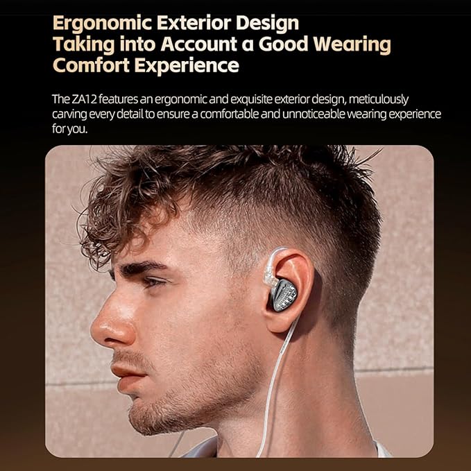KZ ZA12 in Ear Monitor, 2DD+4BA Hybrid Wired Earbuds, KZ in Ear Monitor with 4-Level Tuning Switch Gaming Earbuds,Silver-Plated IEM Cable for Audiophile (with Microphone, Matte Black Tunable Version)