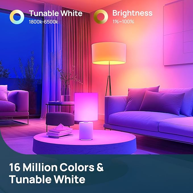 Linkind Smart Light Bulbs, 1600LM (100W Equivalent) Smart Bulb, Compatible with Alexa, RGBTW Color Changing Bulb Music Sync, 2.4GHz Wi-Fi & Bluetooth, LED Alexa Light Bulbs 14W, A21 E26, 6Pack