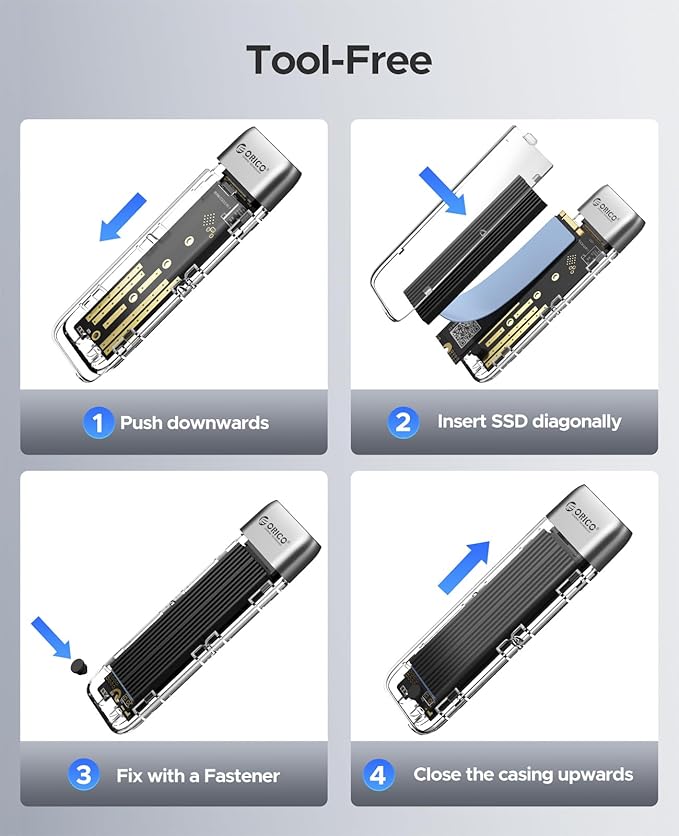ORICO M.2 NVMe SATA SSD Enclosure, Tool-Free USB 3.2 Type-C 10Gbps to SSD Enclosure for SATA/NVMe M.2(M-Key/B+M-Key) SSD Support 2230/2242/2260/2280, Up to 4TB Max Capacity - TXM2M
