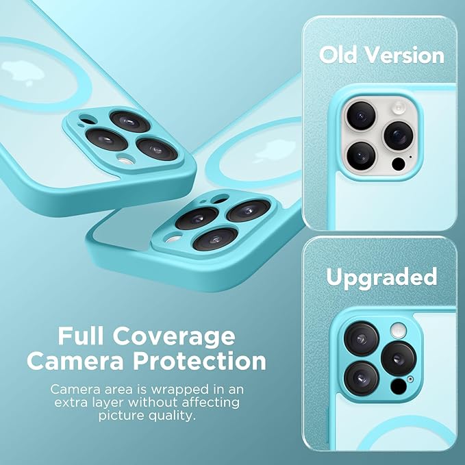 CAPRRO Magnetic for iPhone 13 Pro Max Case, [Compatible with MagSafe] [Full Camera Protection] Shockproof Protective Slim Translucent Matte Phone Case for iPhone 13 Pro Max 6.7'', Turquoise Blue