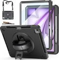 Case for iPad Air 13 Inch M4/M3/M2 (2026/2025/2024): TPU Shockproof Case with Screen Protector - Stand - Handle - Shoulder Strap - Pen Holder-Black