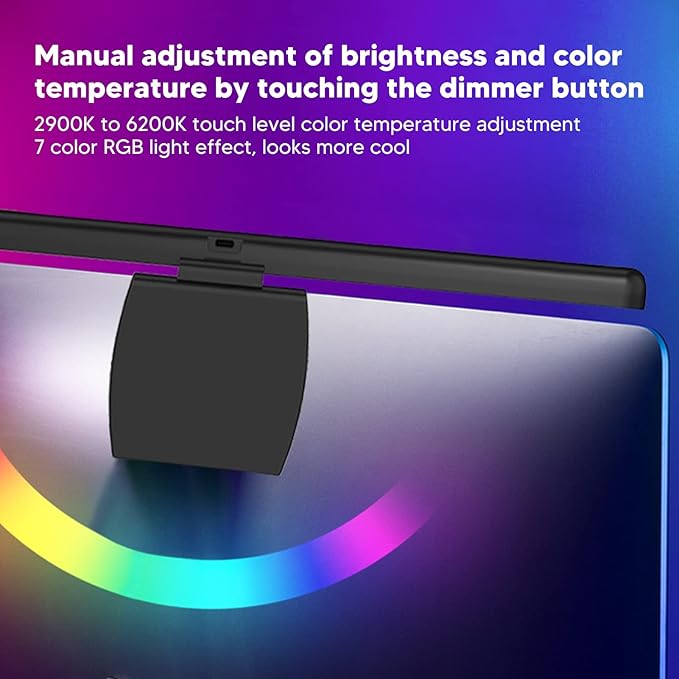 Luqeeg Curved Monitor Light Bar, Computer Monitor Lamp, Touch Dimming Screen Light Bar LED Monitor Light Reading Light with 3 Color Temp Modes & 7 Color RGB Adjustable for Office Home