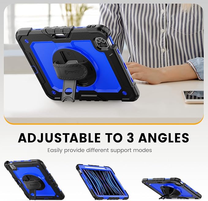 Timecity Case for iPad Pro 11 inch 4th Generation 2022, Shockproof Case with Screen Protector &Pencil Holder+Rotating Stand+Handle for iPad Pro 11 2021/2020/2018 (3rd, 2nd, 1st Gen) - Dark Blue