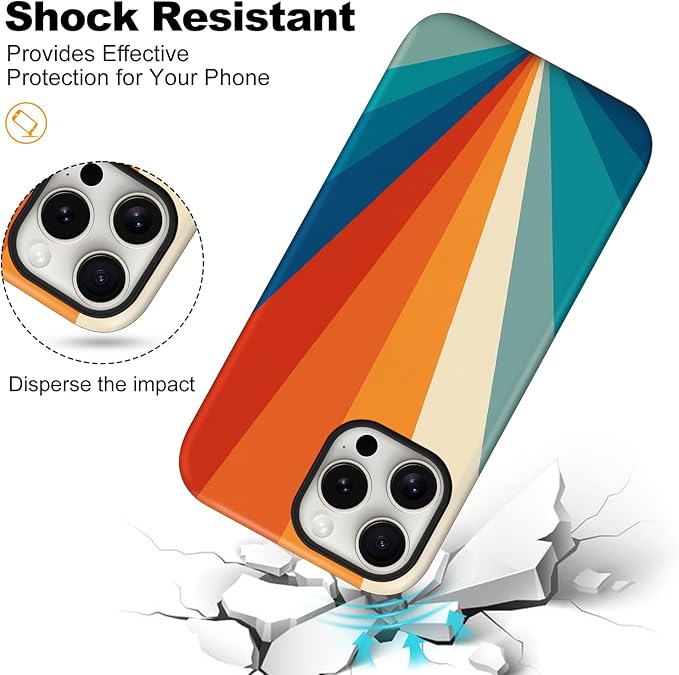 Magnetic for iPhone 16 Pro Case Cute Stripes Phone Case, Shockproof Slim TPU and Hard PC Protective Phone Cover Compatible with MagSafe Designed for Women Girls,Retro Diffuse
