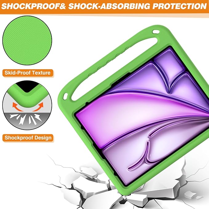 Kids Case for iPad Pro 12.9 inch Cover 6th/5th/4th/3rd Gen (2022/2021/2020/2018) with Kickstand/Handle/Stylus Pencil Holder Soft EVA Heavy Duty Shockproof Stand Girl Boy Cover, Green