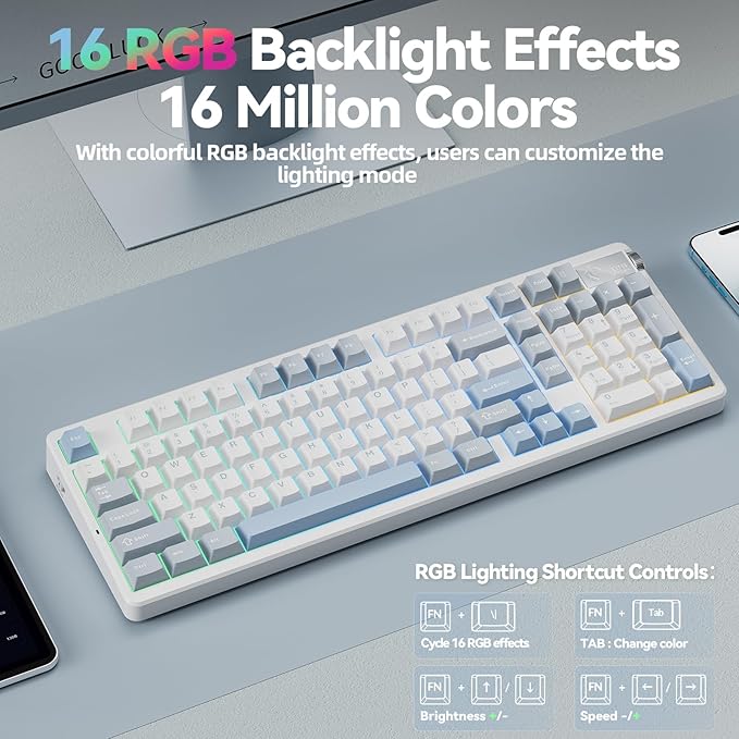 CORBOBO LEOBOG A98-96% Mechanical Keyboard Wireless, Tri-Mode BT5.0/2.4GHz/USB-C, Creamy Keyboard with Number Pad, Gasket Structure Hot Swappable, Custom Gaming Keyboard RGB Backlit with Knob for PC
