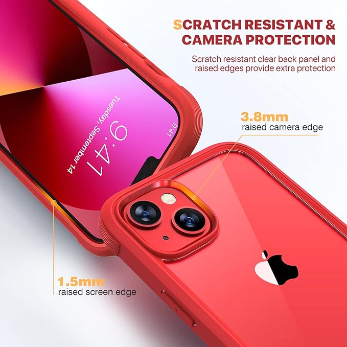 Diaclara Designed for iPhone 13 Case, Full Body Rugged Protection with Built-in Touch Sensitive Screen Protector, Soft TPU Bumper Case for iPhone 13 6.1" (Red and Clear)