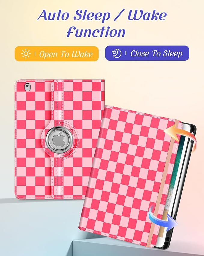 Kidcube for iPad 5th Generation Case 2017/Air 1st 2013/Pro 9.7 Inch Case 2016 - Women Girls Kids Cute Rotating Stand Folio Cover with Pencil Holder & Card Slot Girly Pretty Unique Teens Design Cover