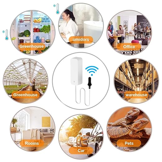 Smart Thermometer Hygrometer with Probe, WiFi Aquarium Temperature Humidity Gauge with App Remote Monitor, Indoor Refrigerator Thermometer Sensor, Data Storage&Export, Compatible with Alexa. 2PCS