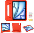 for iPad Air 11-inch Case M3/M2 (2025/2024) for Kids with Pencil Holder/Kickstand, Anti-Slip Handle Stand Lightweight Soft EVA Foam Shockproof Rugged Bumper Tablet Protective Cover, Red