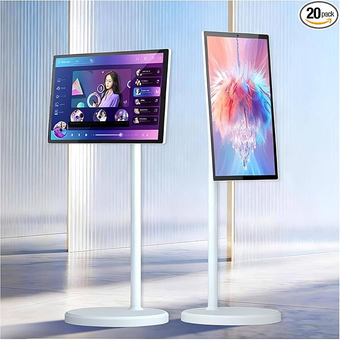 Portable Smart 27/32 in Full Hd Touchscreen Monitor, with Wheels and Remote Control, 5-6Hour Battery Life,Wireless/Wired Screen Mirroring, Rotating Display，4+64GB/8+128GB 27IN-8+128GB