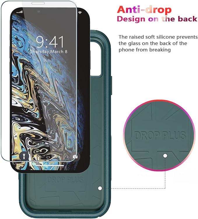 Diverbox for iPhone X Case/iPhone Xs Case [Shockproof] [Dropproof] [Tempered Glass Screen Protector ] Heavy Duty Protection Phone Case Cover for Apple iPhone X/XS (Dark Green)