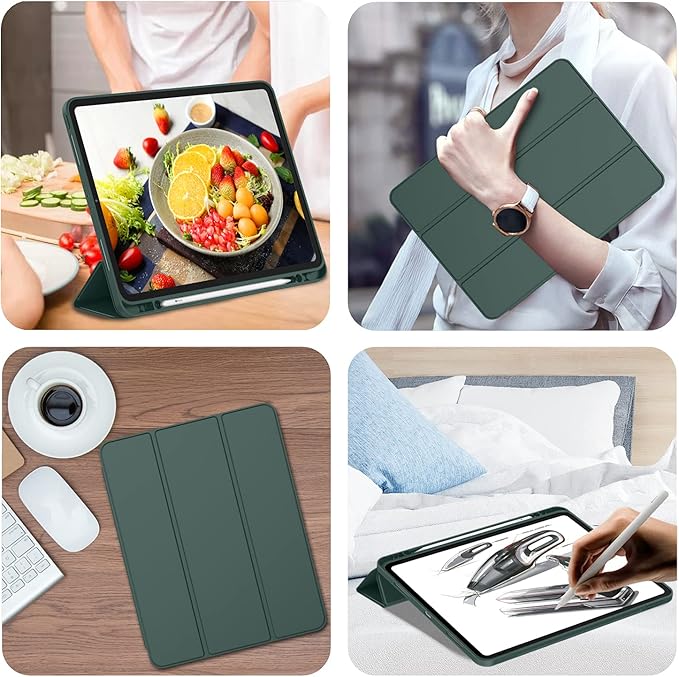 iMieet New iPad Pro 12.9 Case 2022(6th Gen)/2021(5th Gen) with Pencil Holder [Support iPad 2nd Pencil Charging/Pair],Trifold Stand Smart Case with Soft TPU Back,Auto Wake/Sleep(New Midnight Green)