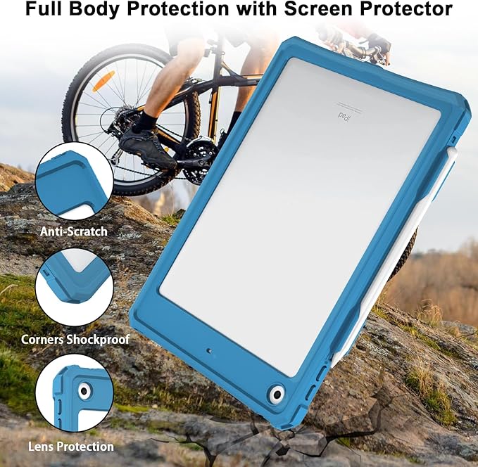 ShellBox Case iPad 10.2 9th /8th/7th Generation Waterproof Case, Full-Body Heavy Duty Shockproof Protective Cover Built-in Screen Protector with Shoulder Strap for iPad 10.2 2024-2019