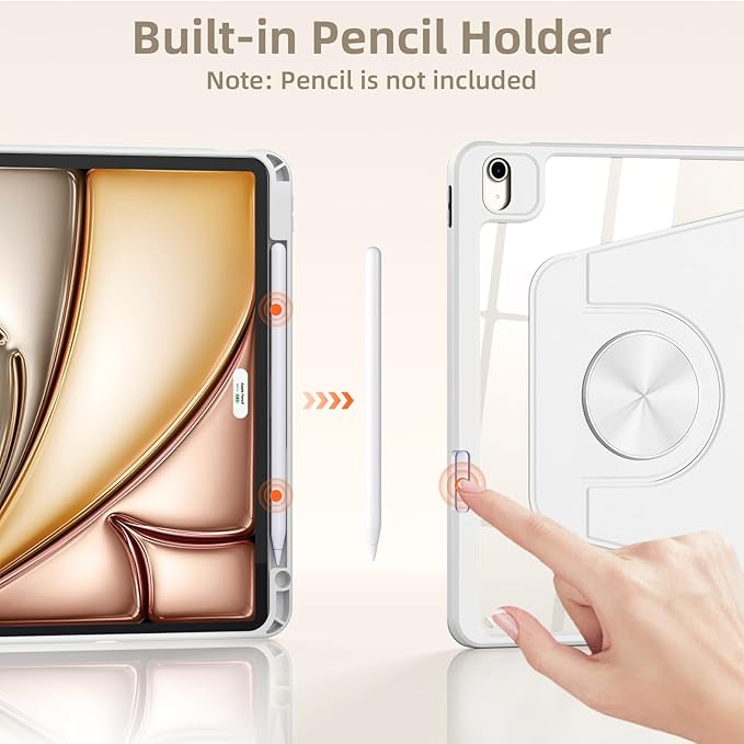 Wenlaty for iPad Air 11 inch Case (M4/M3/M2) & Air 5th/4th Gen Case 10.9 inch, for iPad Pro 11 inch 4/3/2/1 Gen, 360° Rotating Cover, Detachable Magnetic Back, Pencil Holder, Auto Sleep/Wake,White