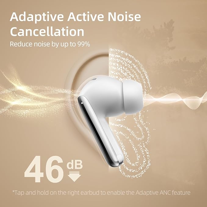 QCY MeloBuds Pro Aadptive Hybrid Active Noise Cancelling Wireless Earbuds, Reduce Noise by Up to 99%, Bluetooth 5.3 Wireless LDAC Hi-Res Audio, 34H Playtime, Comfortable Fit, Custom EQ via App