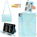 Shiny Case for iPad Pro 13" M5 M4 (2025/2024) Handbag Case, Techcircle Iridescent PU Leather Folio Envelope Pocket Stand Cover with Hand Strap+Shoulder Strap+Pencil Holder+Card Slots, Shiny Blue