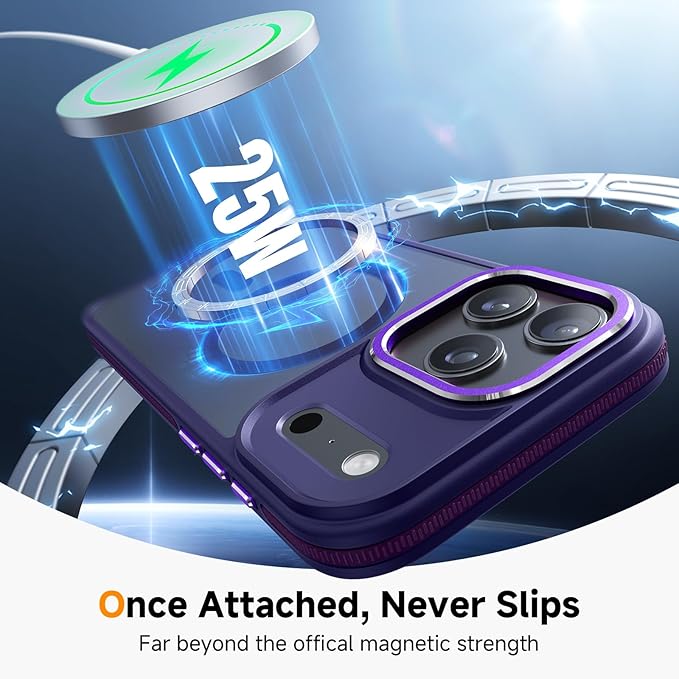 Magnetic 3 in 1 for iPhone 17 Pro Case, [Omni-Directional Protection] with 1x Screen Protector + 1x Camera Cover, [Seamless Work with Magsafe] Shockproof Slim Thin Matte Case for iPhone 17 Pro Purple