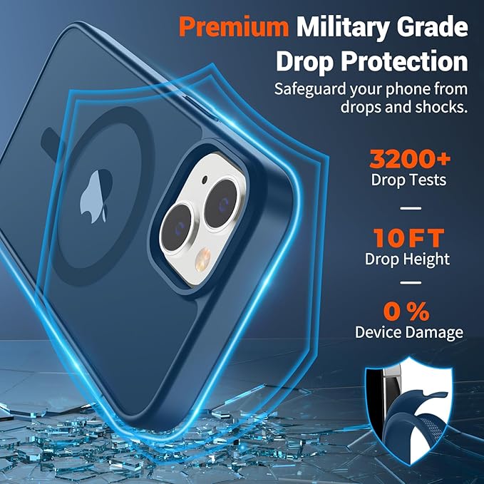 SUPFINE Magnetic for iPhone 15 Case (Compatible with MagSafe) (Military Grade Drop Protection) Slim Translucent Matte Shockproof with Anti-Fingerprint Phone Case,Deep Blue