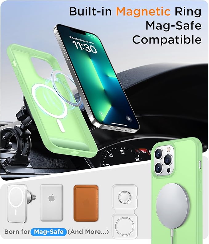 Magnetic Compatible with iPhone 13 Pro Max Case, [Built-in Invisible Kickstand][Compatible with MagSafe][Military Grade Shockproof] Slim Translucent Matte Phone Case for iPhone 13 Pro Max 6.7"