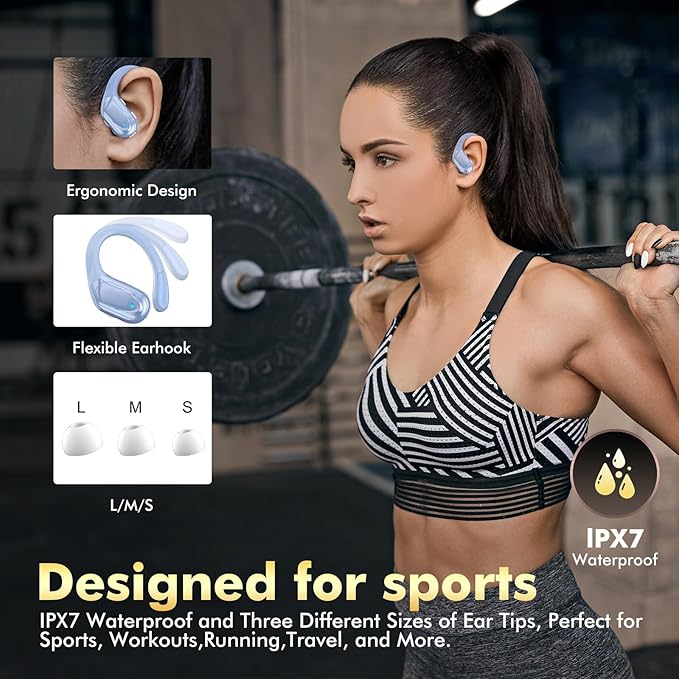 HAOYUYAN Wireless Earbuds, Bluetooth Headphones, Ear Buds with 80hr Playtime, LED Power Display, Noise Canceling, LED Power Display, IPX7 Waterproof Earphones for Gym/Workout/Sport（Blue）