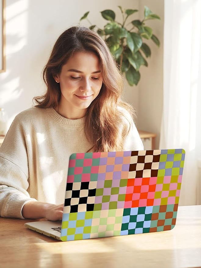 Seorsok Compatible with New MacBook Air 13.6 inch Case M4 M3 M2 2025 2024-2022 Release A3240 A2681 A3113 Touch ID,Cute Color Grids Plastic Hard Shell Case with Keyboard Cover,Retro Checkered
