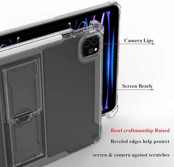 Clear Back Case for iPad 10.2 inch (2021/2020/2019),iPad 9th/8th/7th Generation Cover with Pencil Holder & Kickstand Anti-Slip Transparent Soft Shockproof TPU Case [Corners Protection],Clear