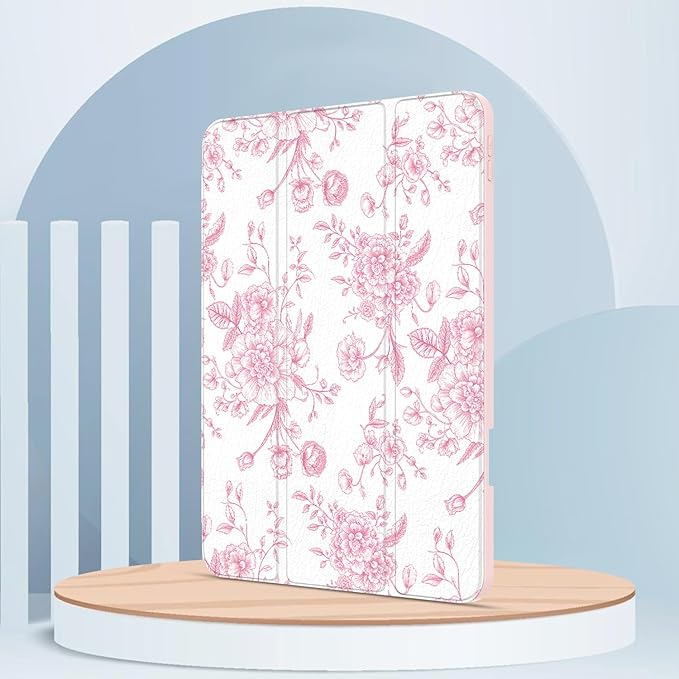 Case for iPad 9th / 8th / 7th Generation (2021/2020/2019) 10.2 inch, Case with Pencil Holder, Stand Clear Back Cover Cute Cool Design for Women Girls, Auto Sleep/Wake, Artistic Flower