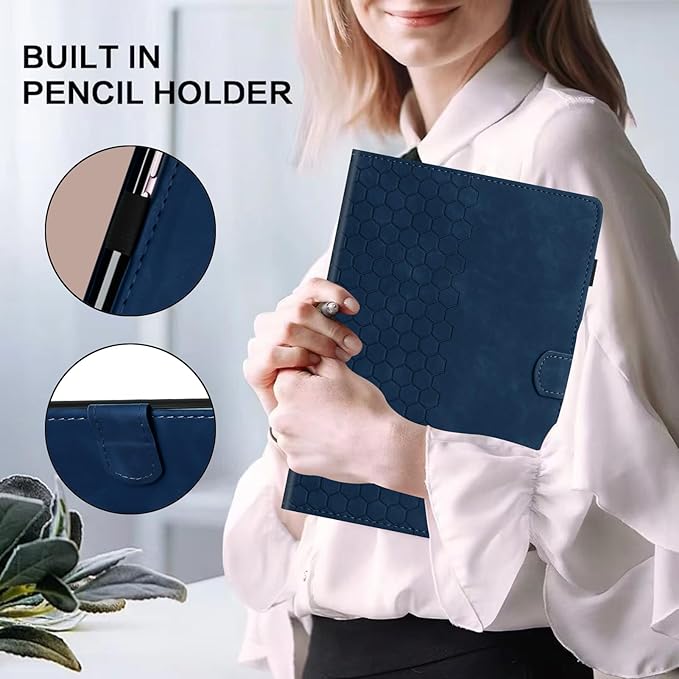 DTangLsm for iPad A16 Case iPad 11th Generation Case 11-inch 2025, iPad 10th Generation Case 10.9-inch 2022, Smart PU Leather Folio Stand Cover with Pencil Holder, Auto Wake/Sleep, Honeycomb Blue