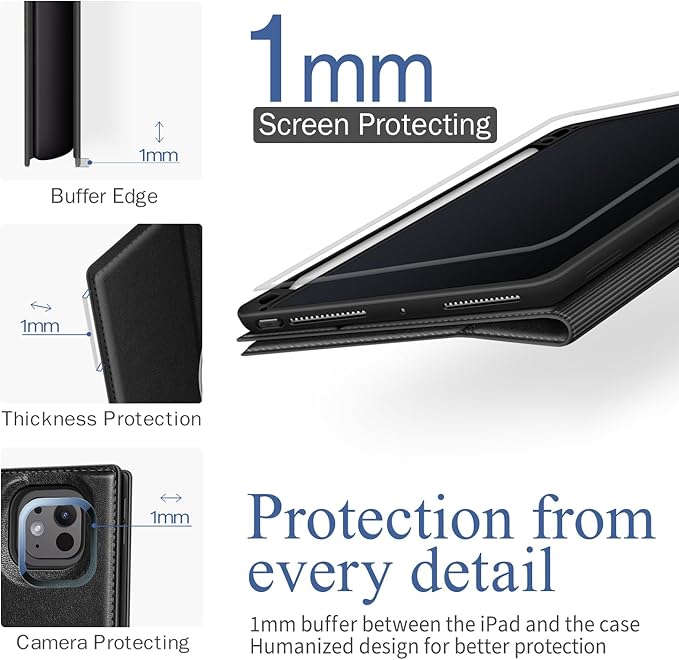 Antbox for iPad Pro 11 Inch Case M5 2025/M4 2024, Premium Vegan Leather, Supports Pencil Pro and Pencil (USB-C), Auto Sleep/Wake Function, Built-in Pencil Holder (Black)