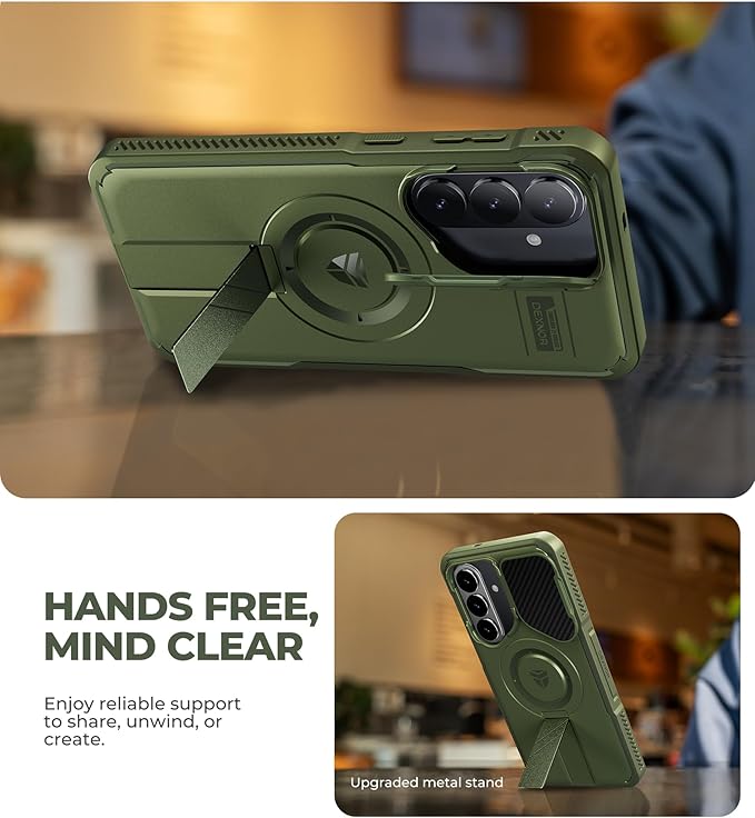 Dexnor for Samsung Galaxy S26 Plus Case with Camera Cover & Adjustable Kickstand & Screen Protector, Compatible with MagSafe, Rugged Shockproof Bumper Cases Magnetic Protective Cover(2026),Army Green