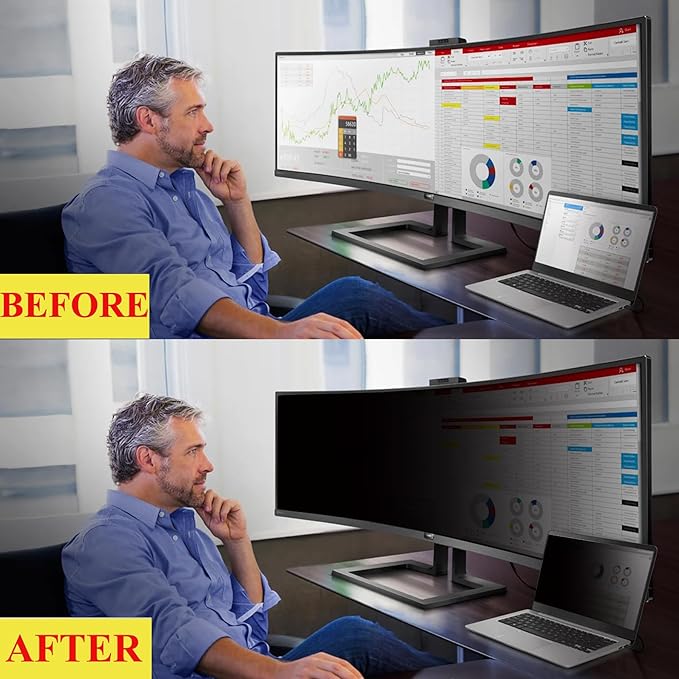 34 Inches Privacy Screen Filter for 21:9 Curved Ultrawide Monitor | Privacy Shield | Anti Glare & Anti-Blue Light | Eye Protection | Anti Spy | Computer Security Private Filter Protector