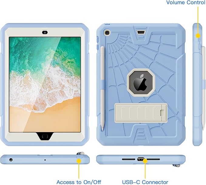 SIBEITU iPad 9.7 inch Case for Kids | iPad 6th Generation Cases with Stand | iPad 5th Generation Case W/Pencil Holder 2018/2017 | Slim Shockproof Protective Case for iPad 9.7 inch 5th/6th Gen