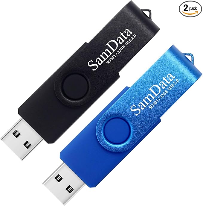 SamData 32GB USB Flash Drives 2 Pack 32GB Thumb Drives Memory Stick Jump Drive with LED Light for Storage and Backup (2 Colors: Black Blue)