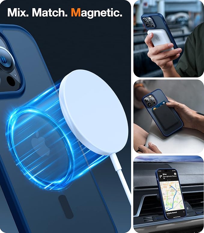 TORRAS Magnetic Designed for iPhone 13 Pro Max Case, [Military Grade Drop Tested] [Compatible with MagSafe] Shockproof Translucent Hard Back Soft Slim, Navy Blue