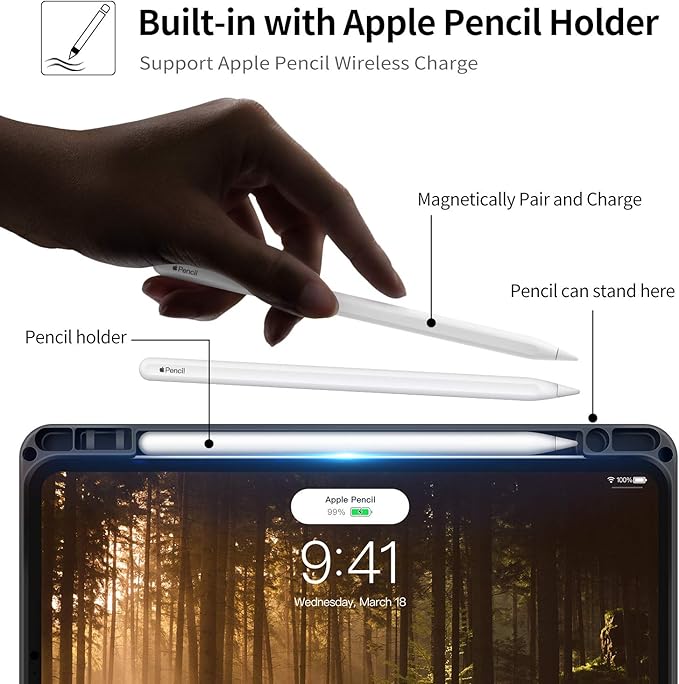 H HOLIMET Case for iPad Pro 11 inch 2022 4th/3rd/2nd/1st Generation 2021/2020/2018 with Pencil Holder PU Leather Protective with Pocket Strap Soft TPU Back Shockproof