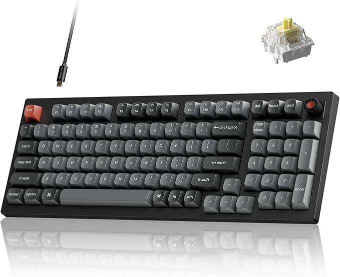 Keychron V5 8K 96% Wired Mechanical Keyboard, 8000 Hz Polling Rate Hot-Swappable QMK Programmable Keyboard with Numpad & Knob, RGB Backlit, Ergonomic for Mac Windows Linux-Tactile Banana Switch