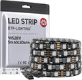 BTF-LIGHTING UL Listed WS2811 IC=RGB+IC Addressable Color RGB LED Strip,16.4FT 60LED/m 10Pixels/m,IP65 Black PCB Flexible DC12V Chasing Effect for Indoor Home Decor,3M Tape(No Adapter or Controller)