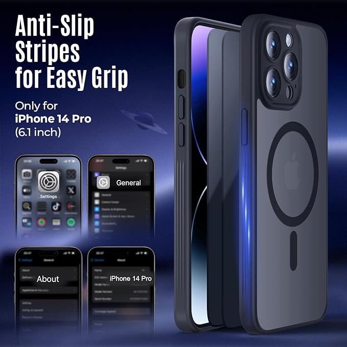 Symcele Designed for iPhone 14 Pro Case, Compatible with MagSafe, with Privacy Screen Protectors X2, [Camera Protection] [15FT Military Drop Protection] Shockproof Phone Case, 6.1", Black