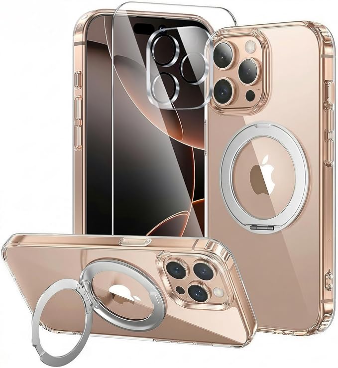 toushion 3 in 1 for iPhone 16 Pro Max Case Stand |Build in Kickstand,Screen Protector *1 & Camera Lens Protector*1, Not Yellowing, Fits MagSafe, Military-Grade Protection