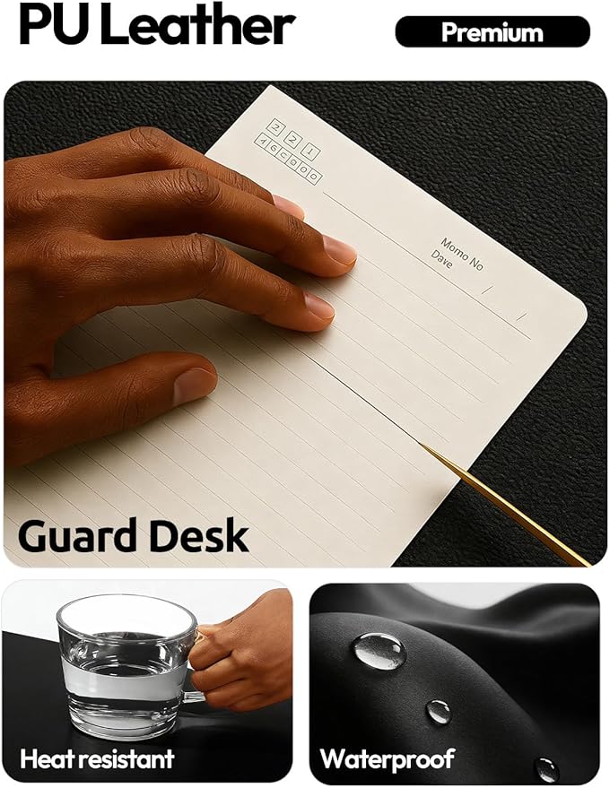 YSAGi Large Extended PU Leather Desk Pad Protector – Non-Slip Waterproof Desk Mat for Office & Home, Easy Clean Mouse Pad & Laptop Writing Blotter 35.4"x17" Black