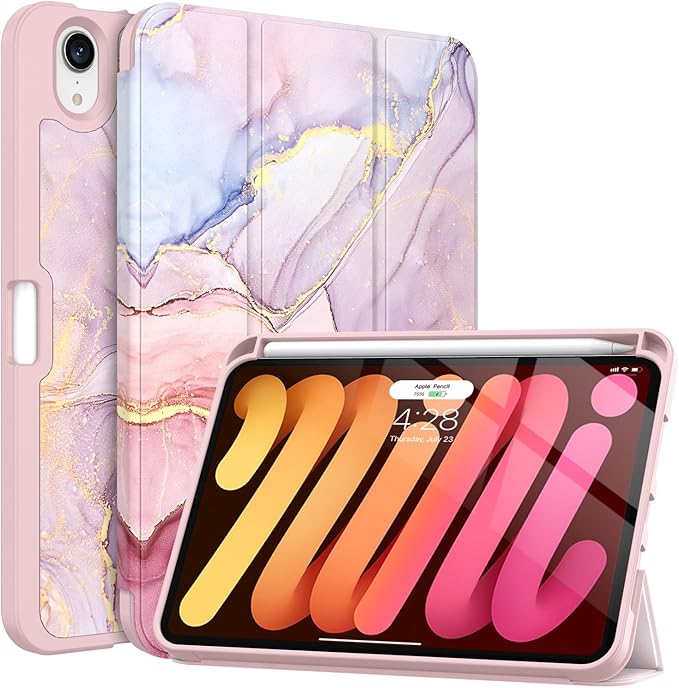 Soke Case for iPad mini 7(A17 Pro) 2024/iPad Mini 6 2021 8.3 inch with Pencil Holder-[Pencil Charging + Auto Wake/Sleep], Soft TPU Back Cover for iPad mini 7th/6th Generation(Dreamy Marble)
