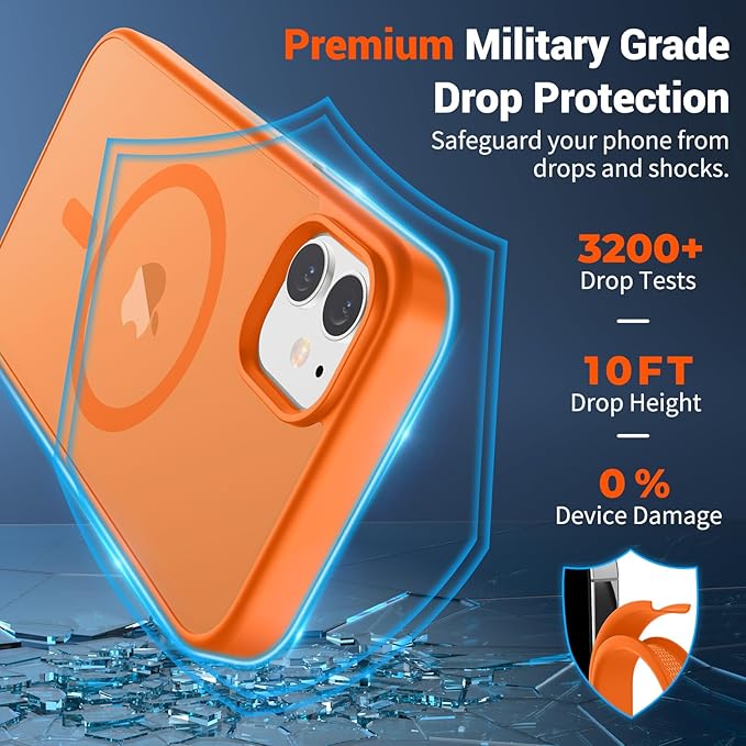 SUPFINE Magnetic for iPhone 11 Phone Case (Compatible with MagSafe) (Military Grade Drop Protection) Translucent Matte Shockproof Phone Cover,Starry Orange