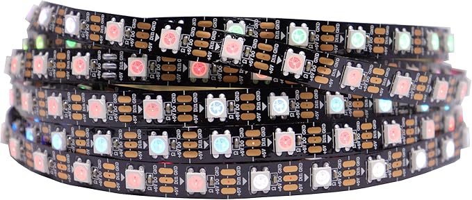 WS2812B IC RGB 5050SMD ECO Individual Addressable LED Strip Light, 16.4FT 300LED 60LED/m Flexible Full Color IP30 DC5V Black PCB for DIY Project (No Power Adapter or Controller)