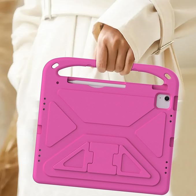 Kids Case for iPad Pro 12.9 inch Cover 6th/5th/4th/3rd Gen (2022/2021/2020/2018) with Kickstand/Handle/Stylus Pencil Holder Soft EVA Heavy Duty Shockproof Flip Stand Girl Boy Cover, Rose